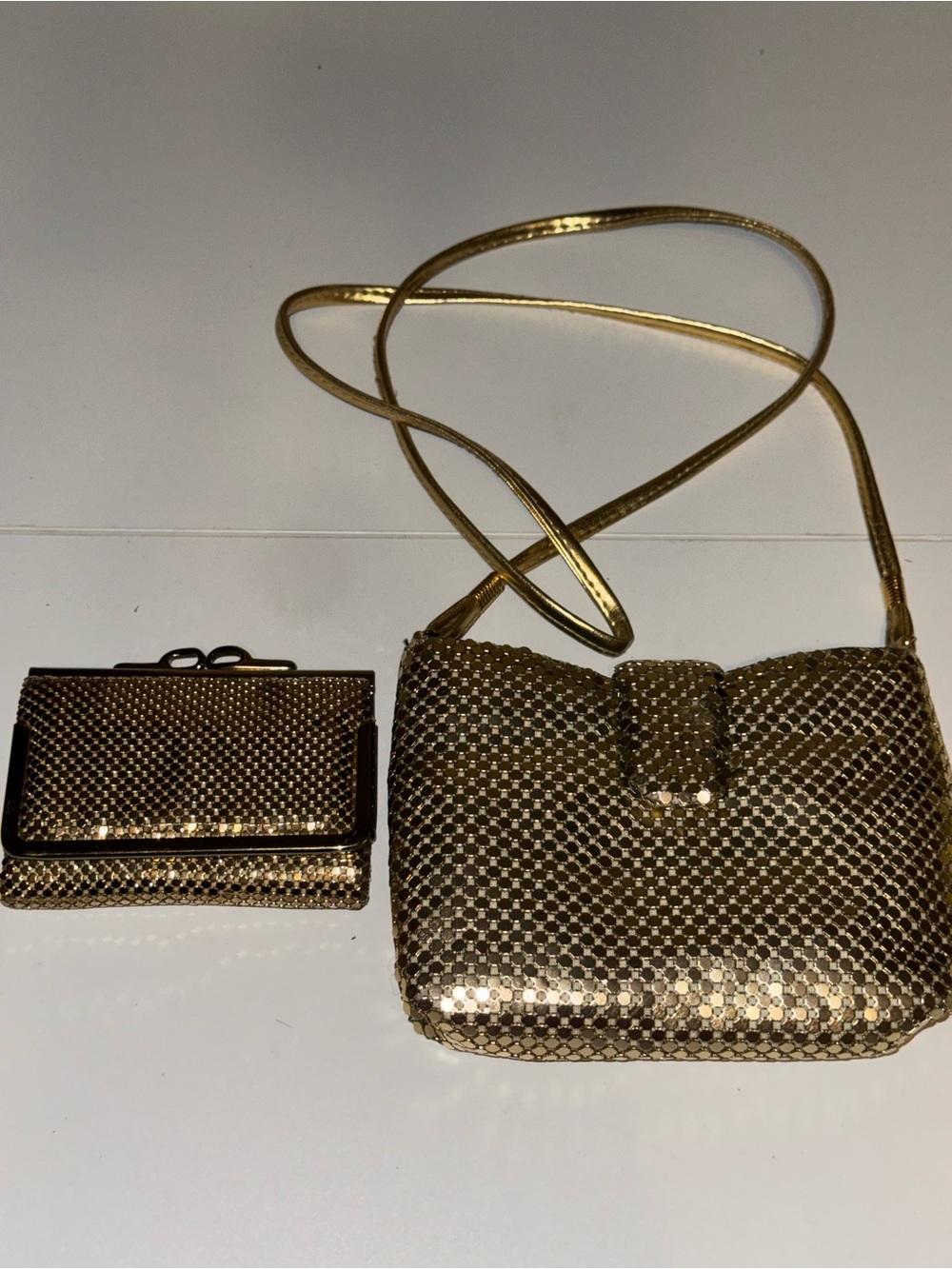 Gold Metallic Chainmail Crossbody Bag with Matching Wallet